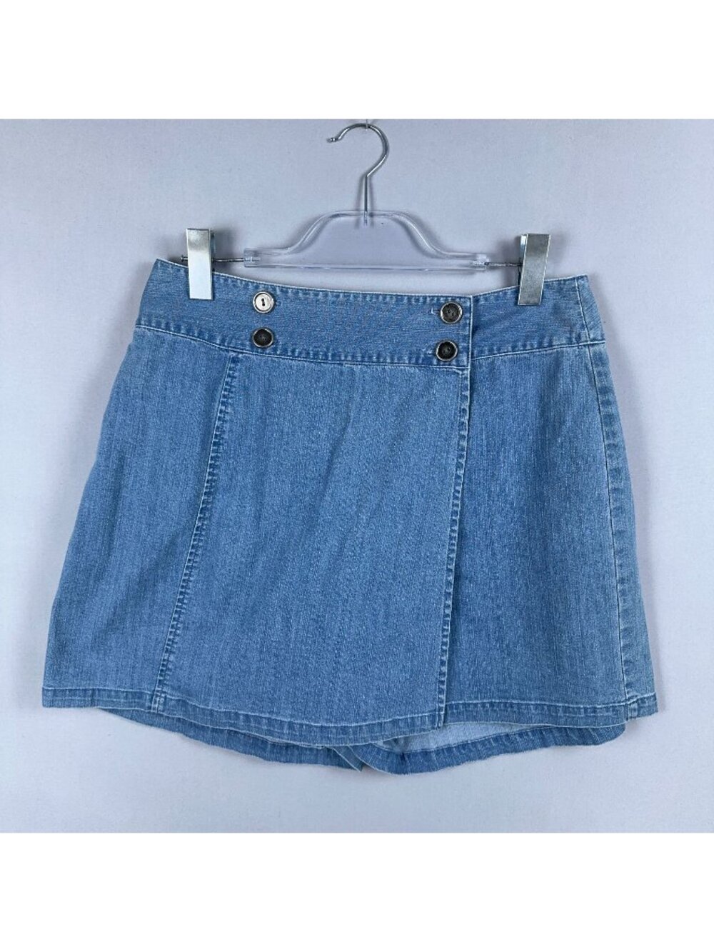 Talbots Mini Jeans Skirt Wrap Womens Size 12 Blue Medium Wash Stretch